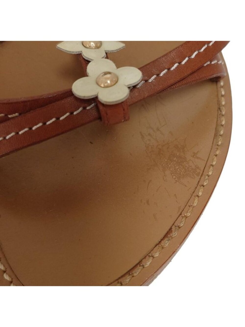 Louis Vuitton Sandals 38 Dark Brown Ivory Wedge Sole Flower Leather - Picture 7 of 7